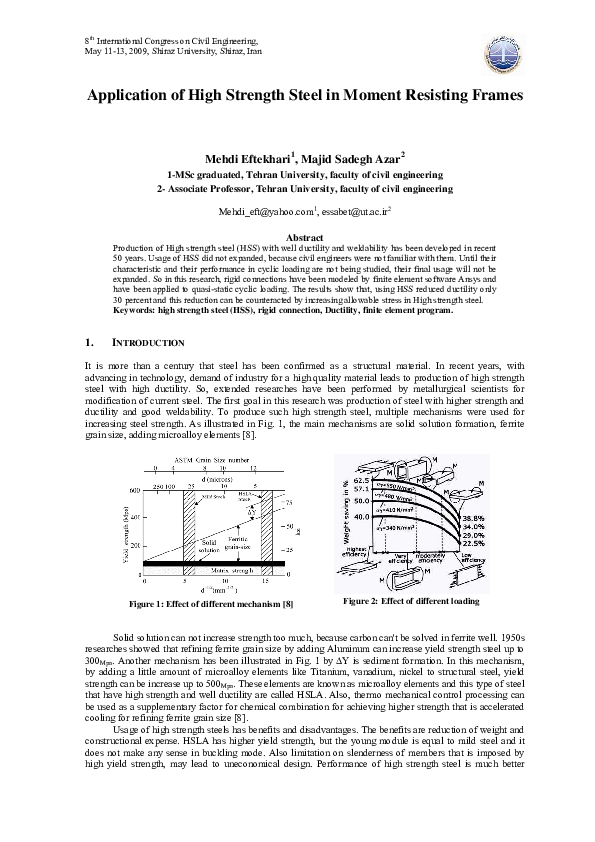 (PDF) Application of High Strength Steel in Moment Resisting Frames