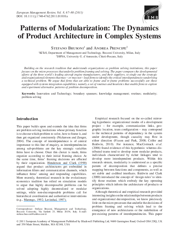 (PDF) Patterns of Modularization: The Dynamics of Product Architecture ...