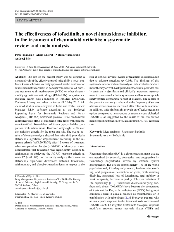 (PDF) The effectiveness of tofacitinib, a novel Janus kinase inhibitor ...