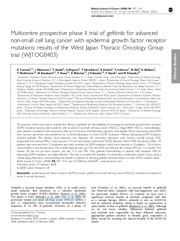 (PDF) Multicentre prospective phase II trial of gefitinib for advanced ...
