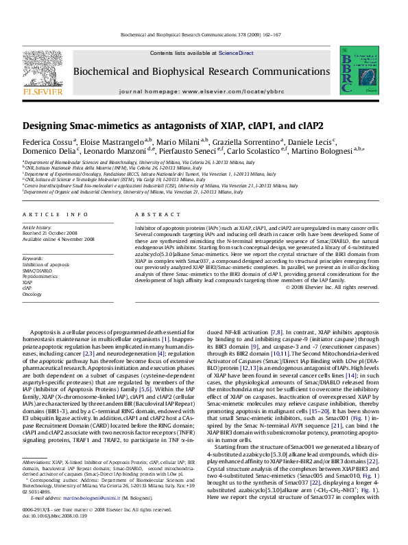 (PDF) Designing Smac-mimetics as antagonists of XIAP, cIAP1, and cIAP2
