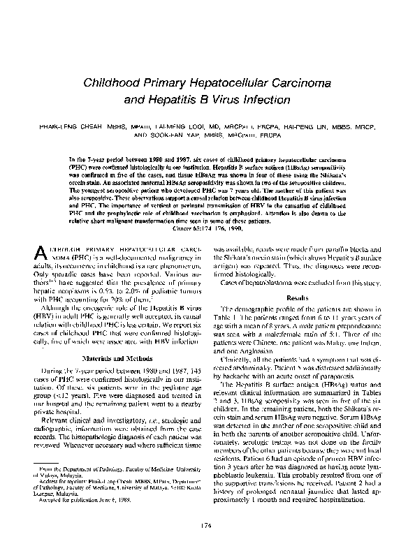 (PDF) Childhood primary hepatocellular carcinoma and hepatitis B virus ...