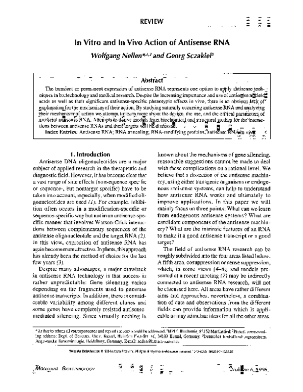 (PDF) In vitro and in vivo action of antisense RNA