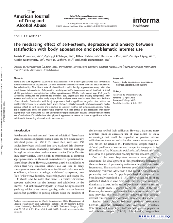 (PDF) The mediating effect of self-esteem, depression and anxiety ...