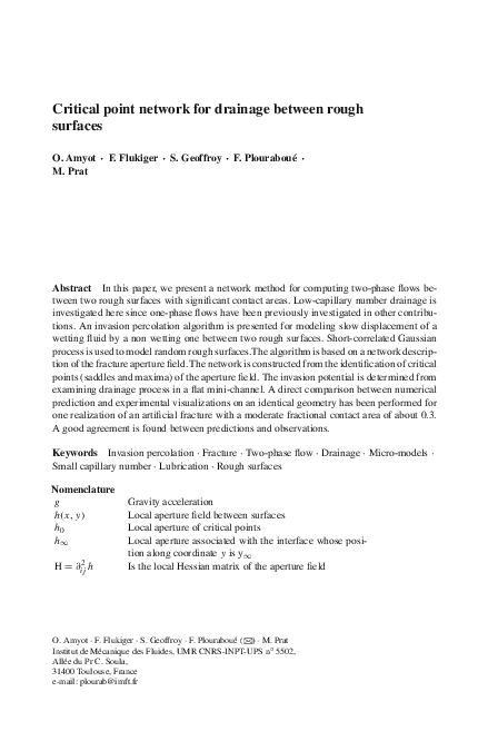 (PDF) Critical point network for drainage between rough surfaces