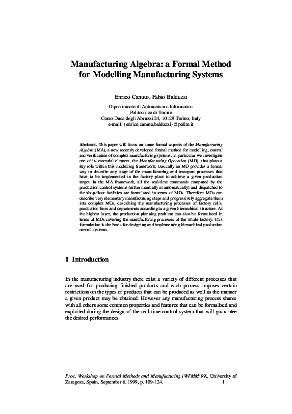 (PDF) Manufacturing Algebra: a Formal Method for Modelling ...
