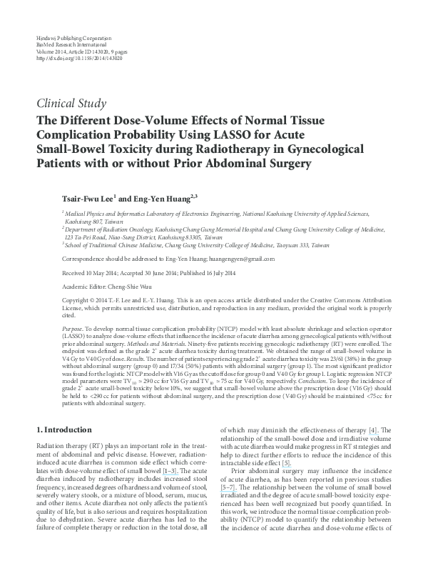 (PDF) The different dose-volume effects of normal tissue complication ...