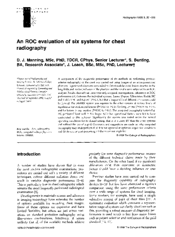 (PDF) An ROC evaluation of six systems for chest radiography