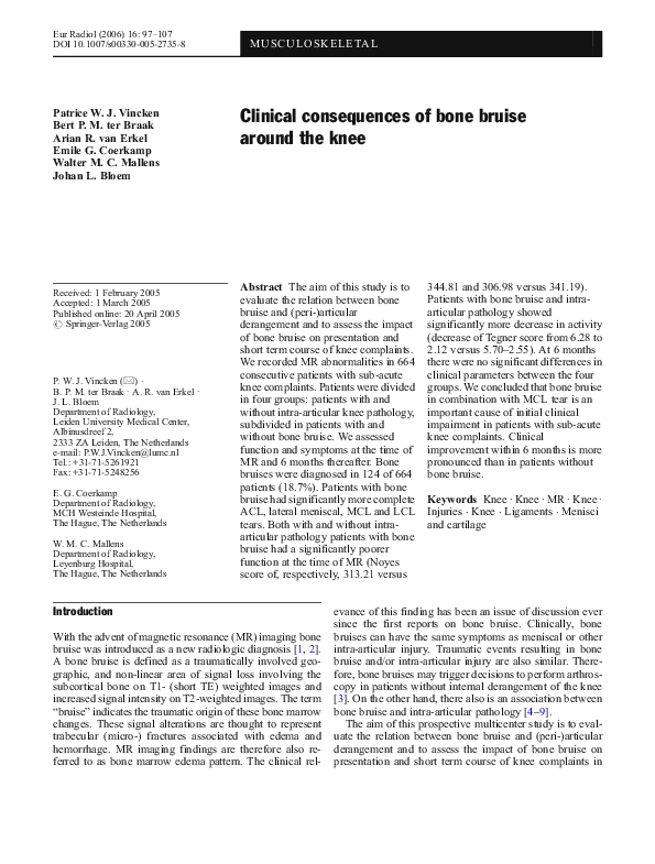 (PDF) Clinical consequences of bone bruise around the knee