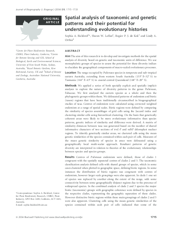 (PDF) Spatial analysis of taxonomic and genetic patterns and their ...