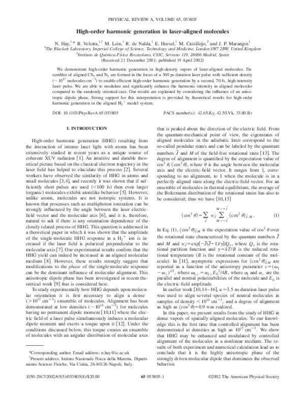 (PDF) High-order harmonic generation in aligned molecules