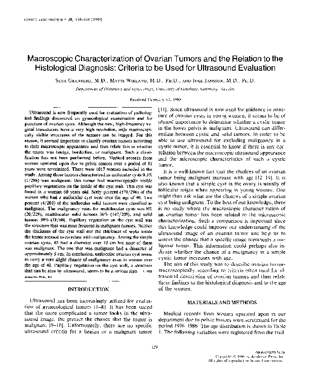 (PDF) Macroscopic characterization of ovarian tumors and the relation ...