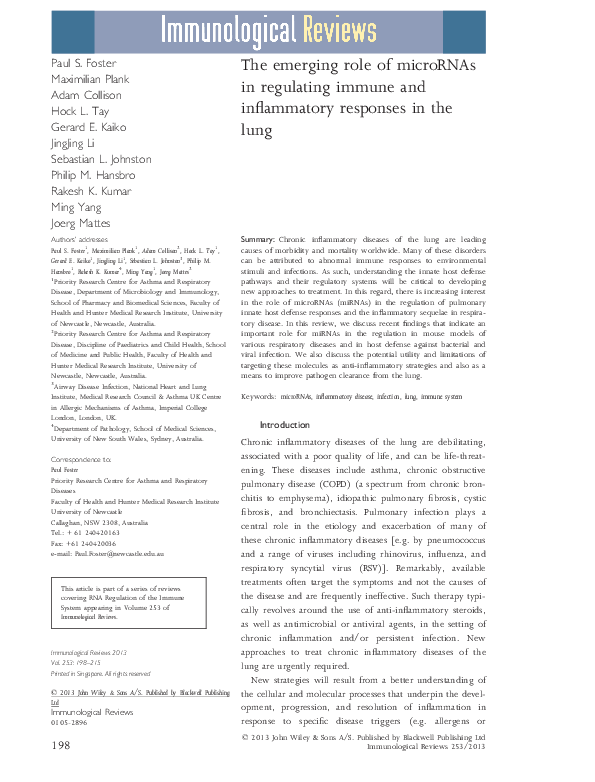(PDF) The emerging role of microRNAs in regulating immune and ...