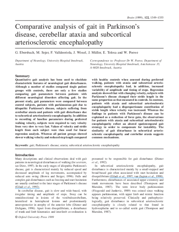 (PDF) Comparative analysis of gait in Parkinson's disease, cerebellar ...