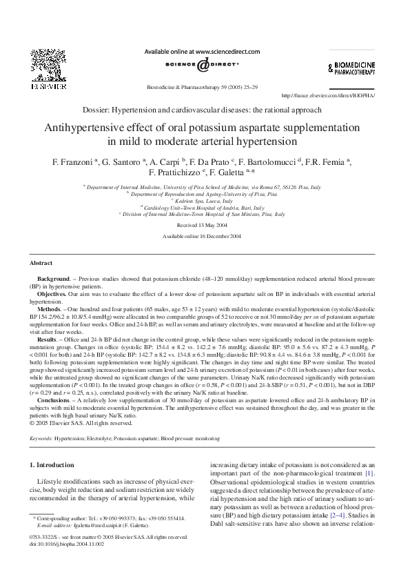 (PDF) Antihypertensive effect of oral potassium aspartate ...