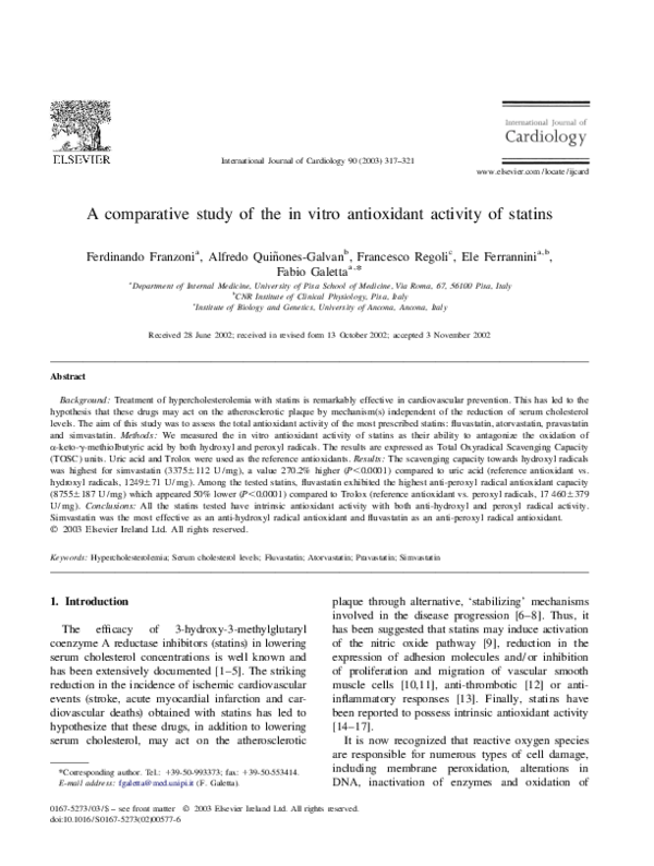 (PDF) A comparative study of the in vitro antioxidant activity of statins