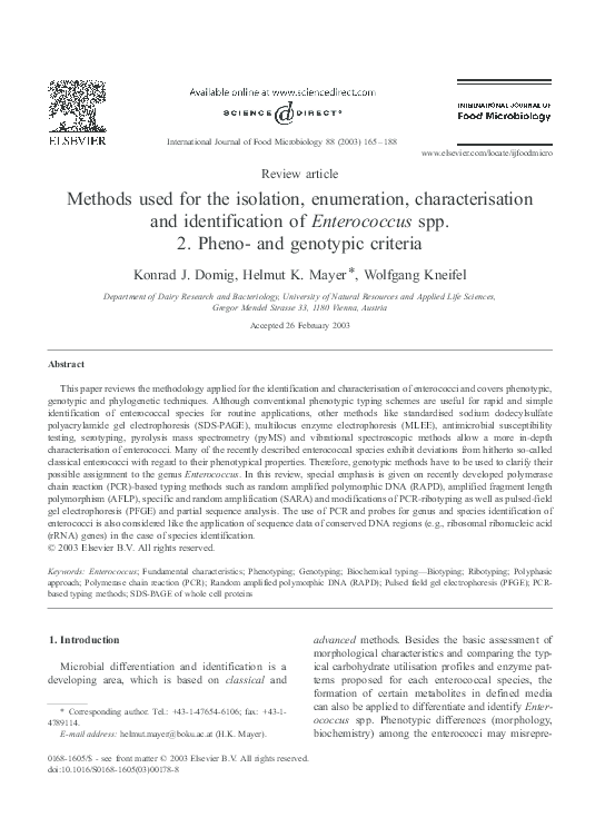 (PDF) Methods used for the isolation, enumeration, characterisation and ...