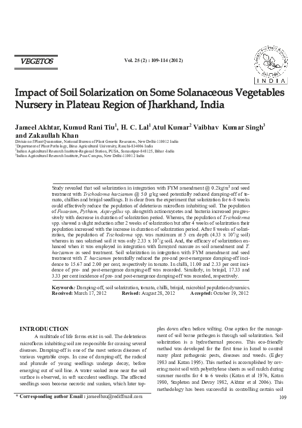 (PDF) Impact of Soil Solarization on Some Solanaceous Vegetables ...
