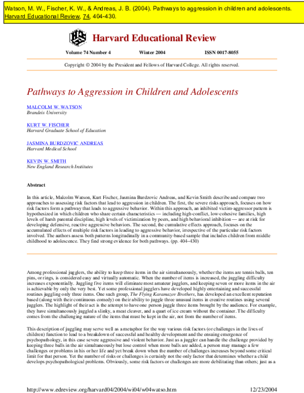 (PDF) Pathways to Aggression in Children and Adolescents