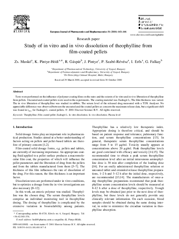 (PDF) Study of in vitro and in vivo dissolution of theophylline from ...