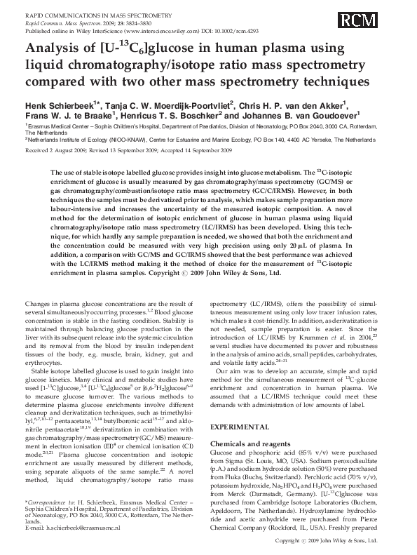 (PDF) Analysis of [U 13 C 6 ]glucose in human plasma using liquid