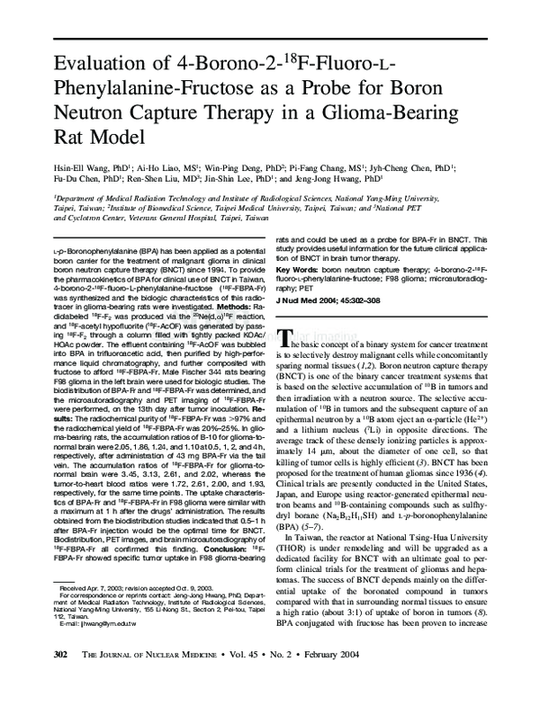 Evaluation of 4-borono-2-18F-fluoro-L-phenylalanine-fructose as a probe for boron neutron capture therapy in a glioma-bearing rat model