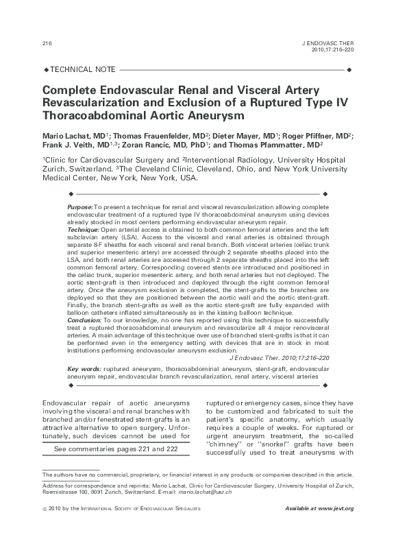 (PDF) Complete Endovascular Renal and Visceral Artery Revascularization ...