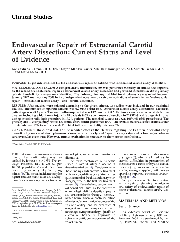 (PDF) Endovascular Repair of Extracranial Carotid Artery Dissection ...