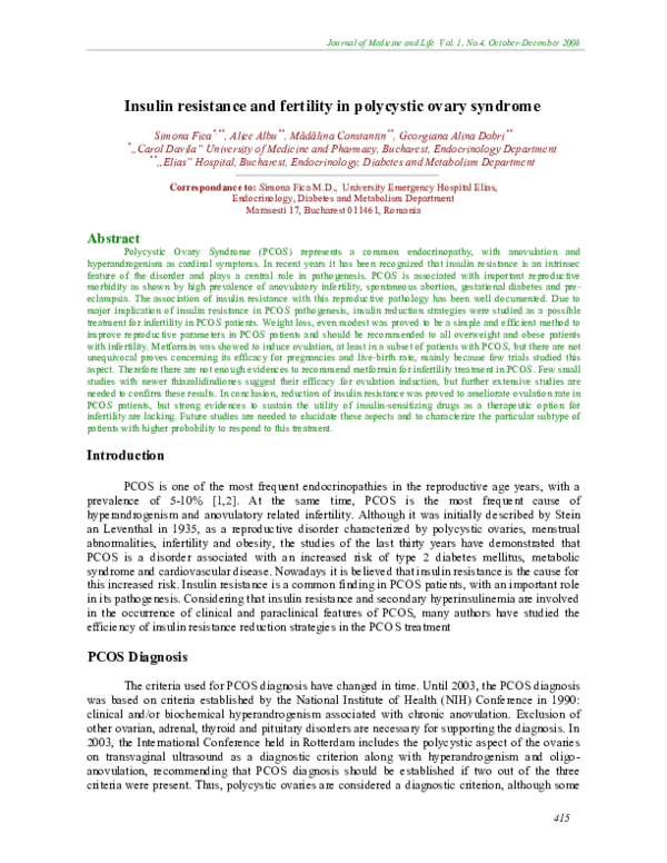 (PDF) Insulin resistance and fertility in polycystic ovary syndrome