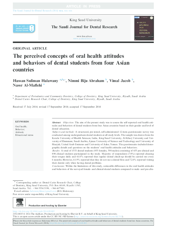 (PDF) The perceived concepts of oral health attitudes and behaviors of ...
