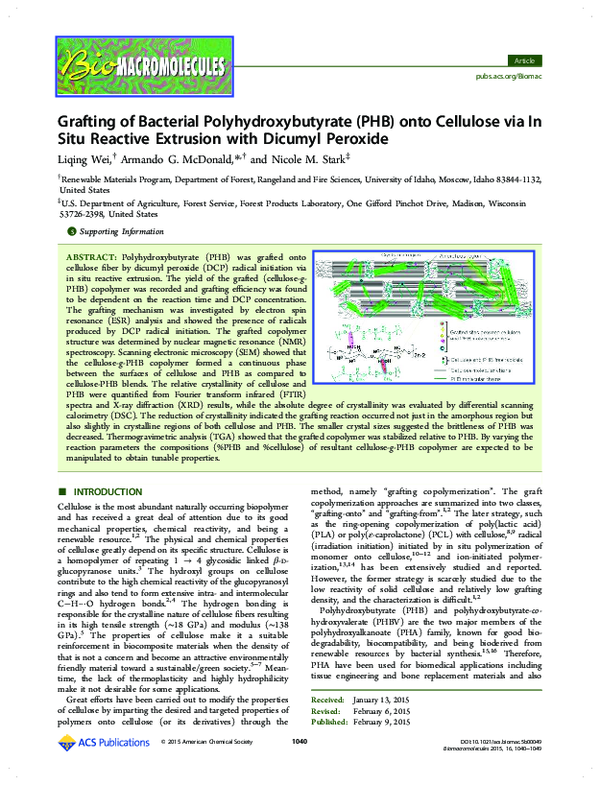 (PDF) Grafting of Bacterial Polyhydroxybutyrate (PHB) onto Cellulose ...