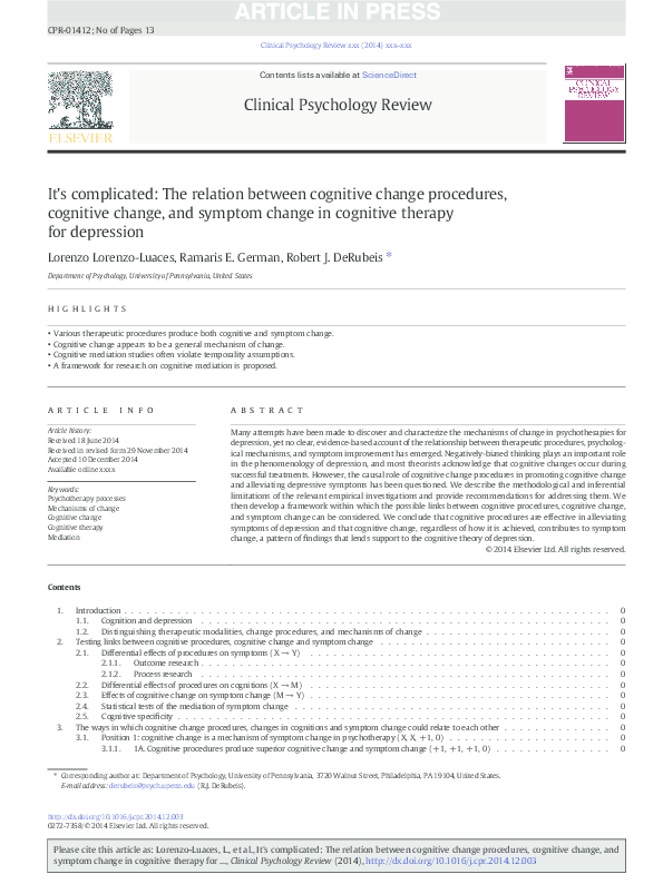 (PDF) It’s complicated: The relation between cognitive change ...