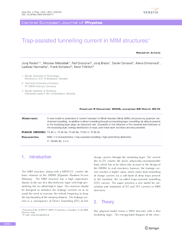 (PDF) Trap-assisted tunnelling current in MIM structures