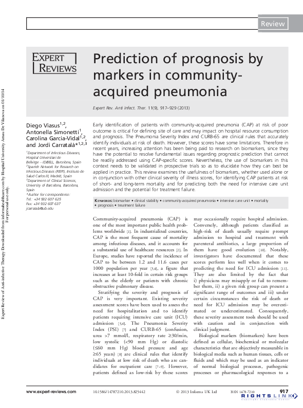 (PDF) Prediction of prognosis by markers in community-acquired pneumonia