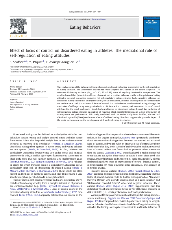 (PDF) Effect of locus of control on disordered eating in athletes: The ...