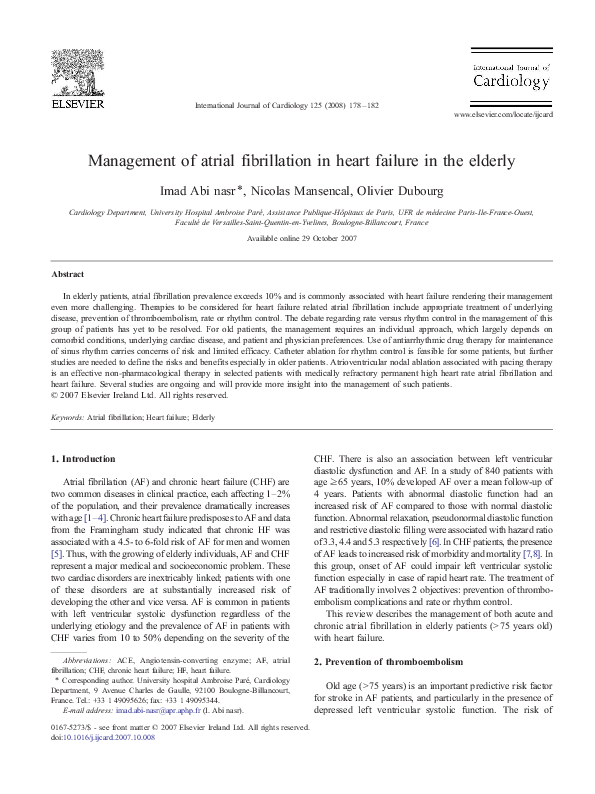 (PDF) Management of atrial fibrillation in heart failure in the elderly