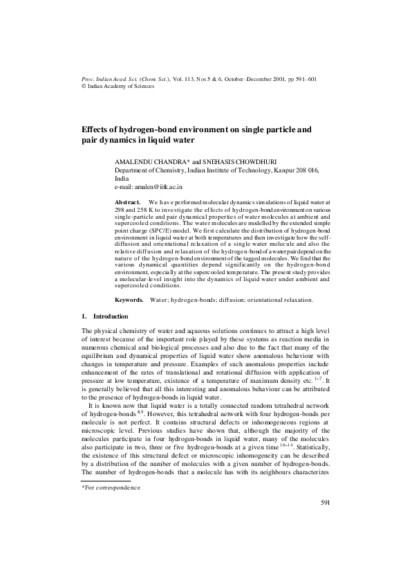 (PDF) Effects of hydrogen-bond environment on single particle and pair ...