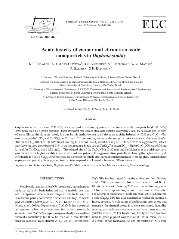 (PDF) Acute toxicity of copper and chromium oxide nanoparticles to ...
