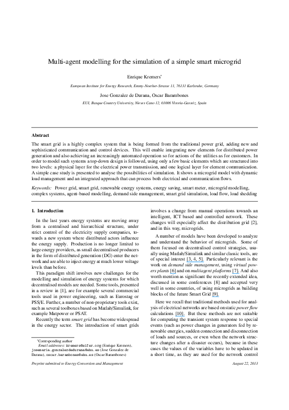 (PDF) Multi-agent modeling for the simulation of a simple smart microgrid