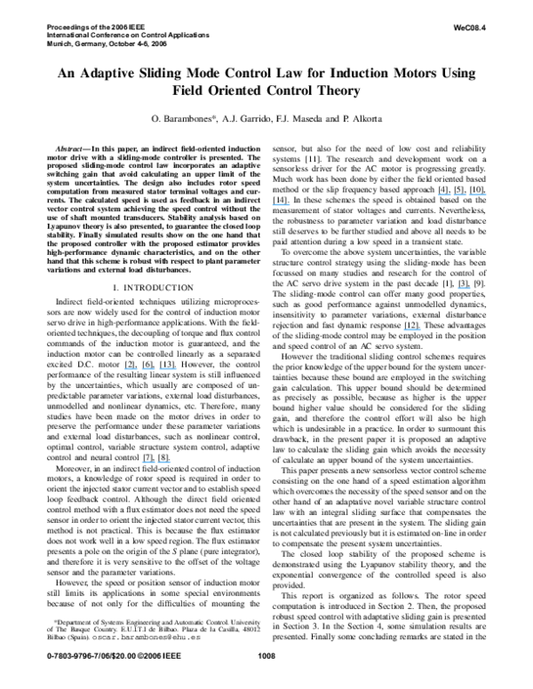 (PDF) An Adaptive Sliding Mode Control Law for Induction Motors Using ...