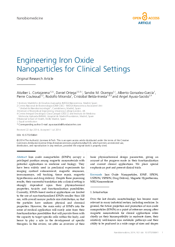 (PDF) Engineering Iron Oxide Nanoparticles for Clinical Settings