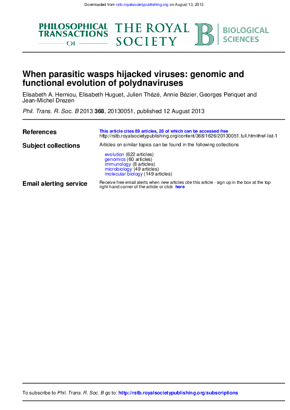 (PDF) When parasitic wasps hijacked viruses: Genomic and functional ...