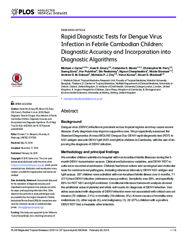 (PDF) Rapid Diagnostic Tests for Dengue Virus Infection in Febrile ...