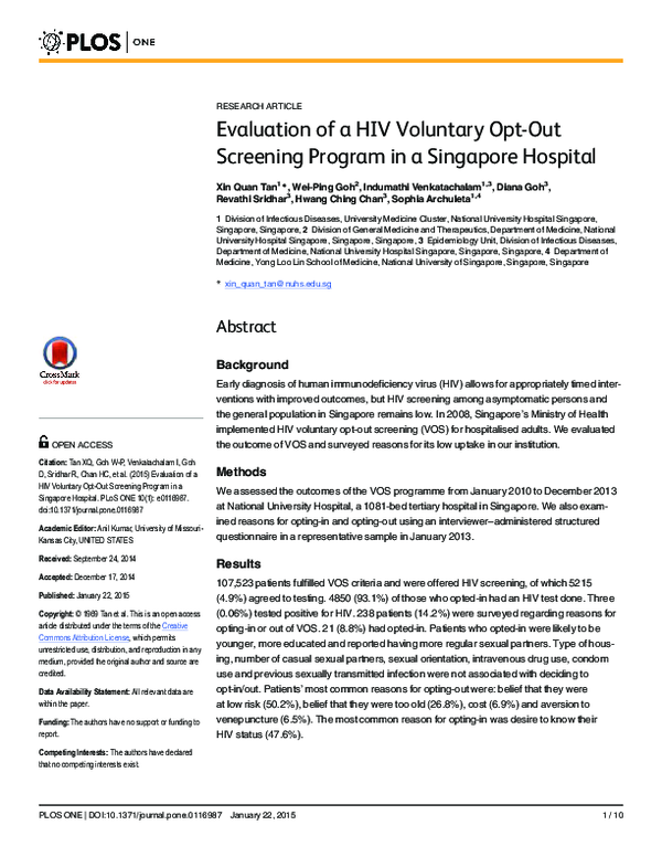 (PDF) Evaluation of a HIV Voluntary Opt-Out Screening Program in a ...