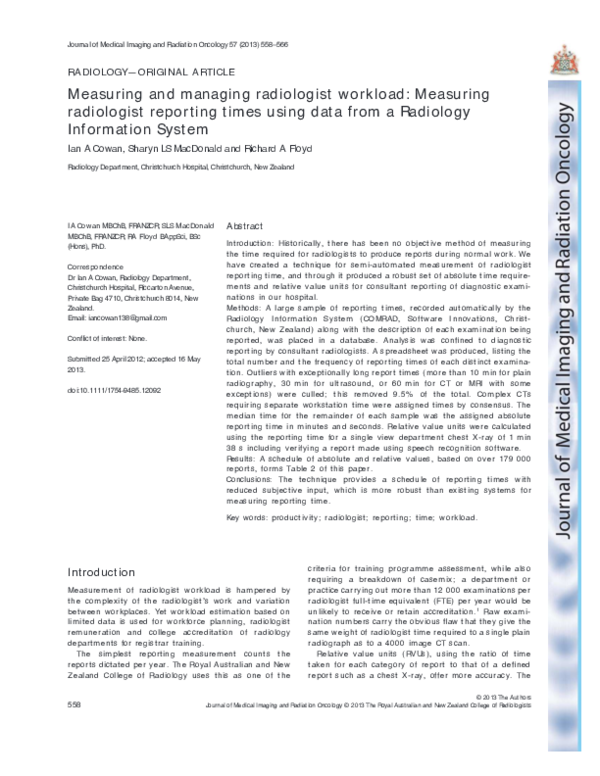 (PDF) M easuring and managing radiologist w orkload: M easuring ...