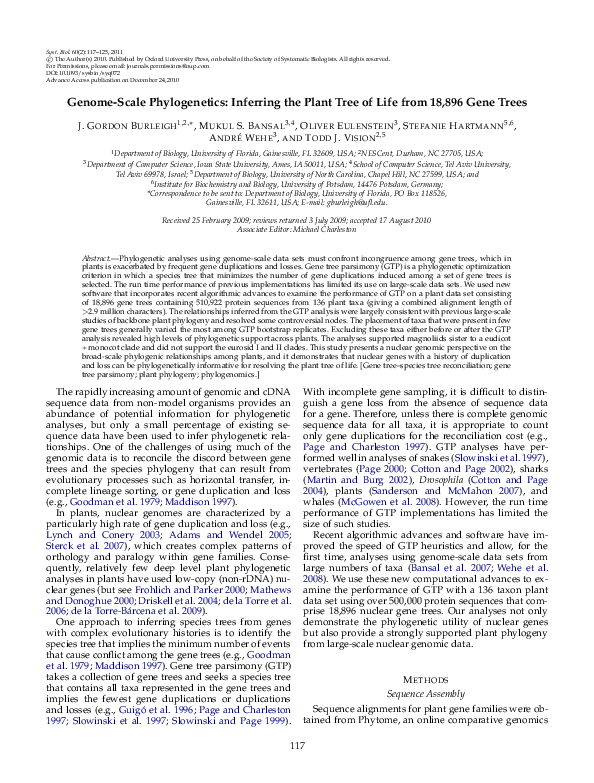 (PDF) Genome-Scale Phylogenetics: Inferring the Plant Tree of Life from ...