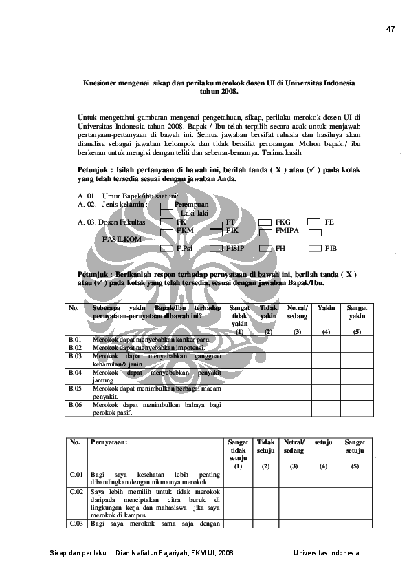 (PDF) Contoh kuisioner sikap rokok