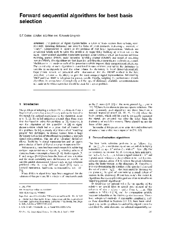 (PDF) Forward sequential algorithms for best basis selection