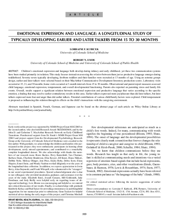 (PDF) Emotional expression and language: A longitudinal study of ...