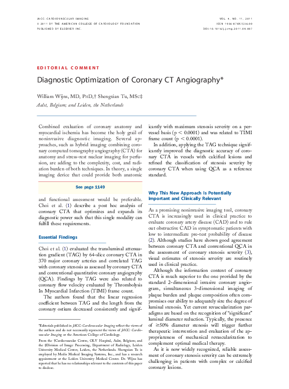 (PDF) Diagnostic Optimization of Coronary CT Angiography